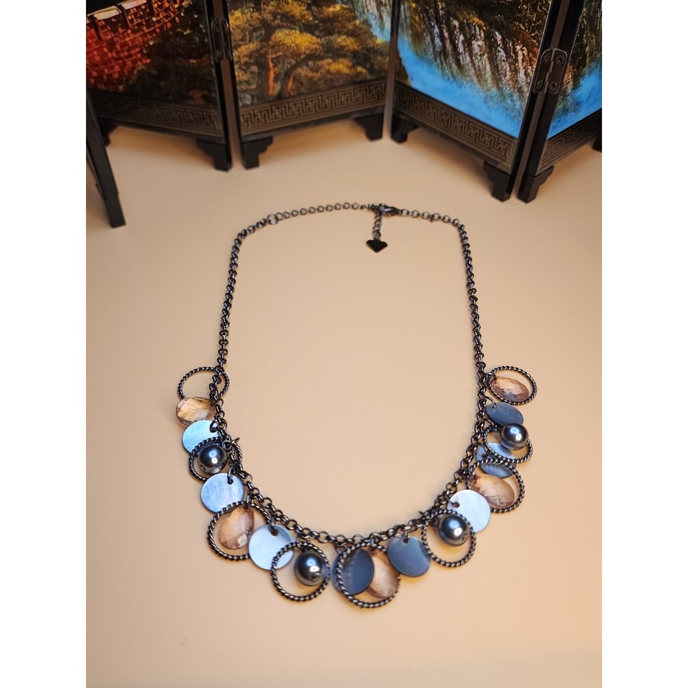 Vintage COOKIE LEE Necklace‎ Faceted Teardrop Beads Discs Ball Iridescent 16" - Picture 2 of 4